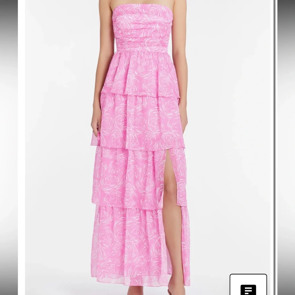 Strapless Amanda Uprichard Pink Tiered Maxi Dress (wedding guest) - Picture 3 of 11